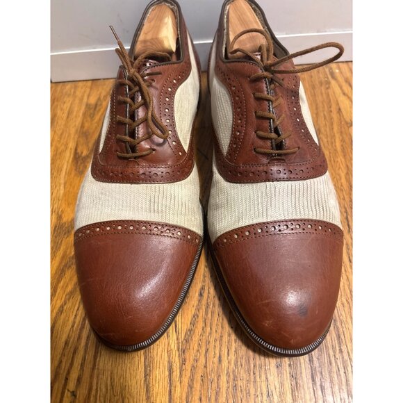 Vintage Johnston Murphy Spectator Cap Toe Brogue Oxford Shoes Size 11D Leather & - Picture 2 of 11